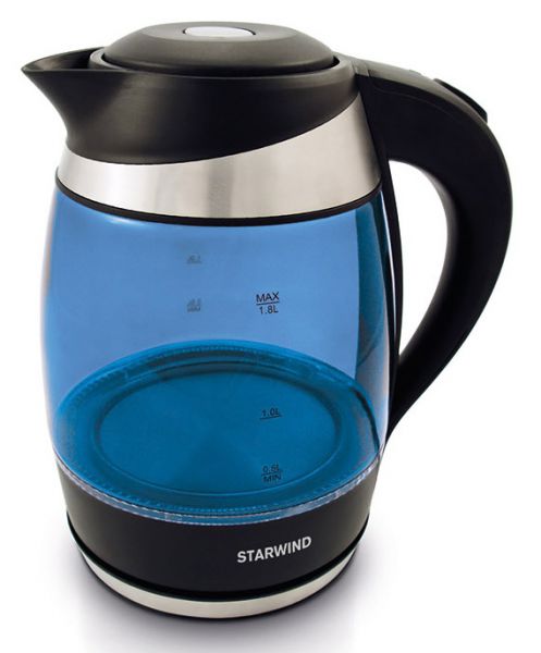 Электрический чайник StarWind SKG2216 синий/черный 1.8л. 2200Вт (корпус: стекло)